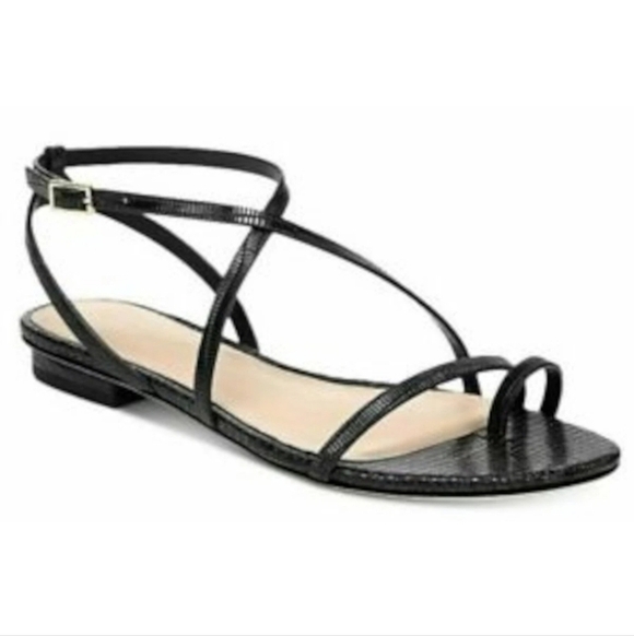 Via Spiga Calandre Black Croc Embossed Leather Mediterranean Sandal Sz 6 NWT - Picture 2 of 12